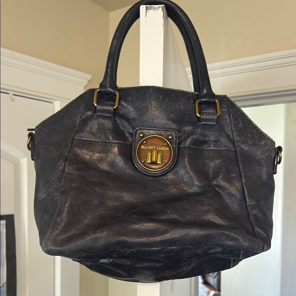 Elliott Lucca Blue Shoulder Bag with Gold Hardware